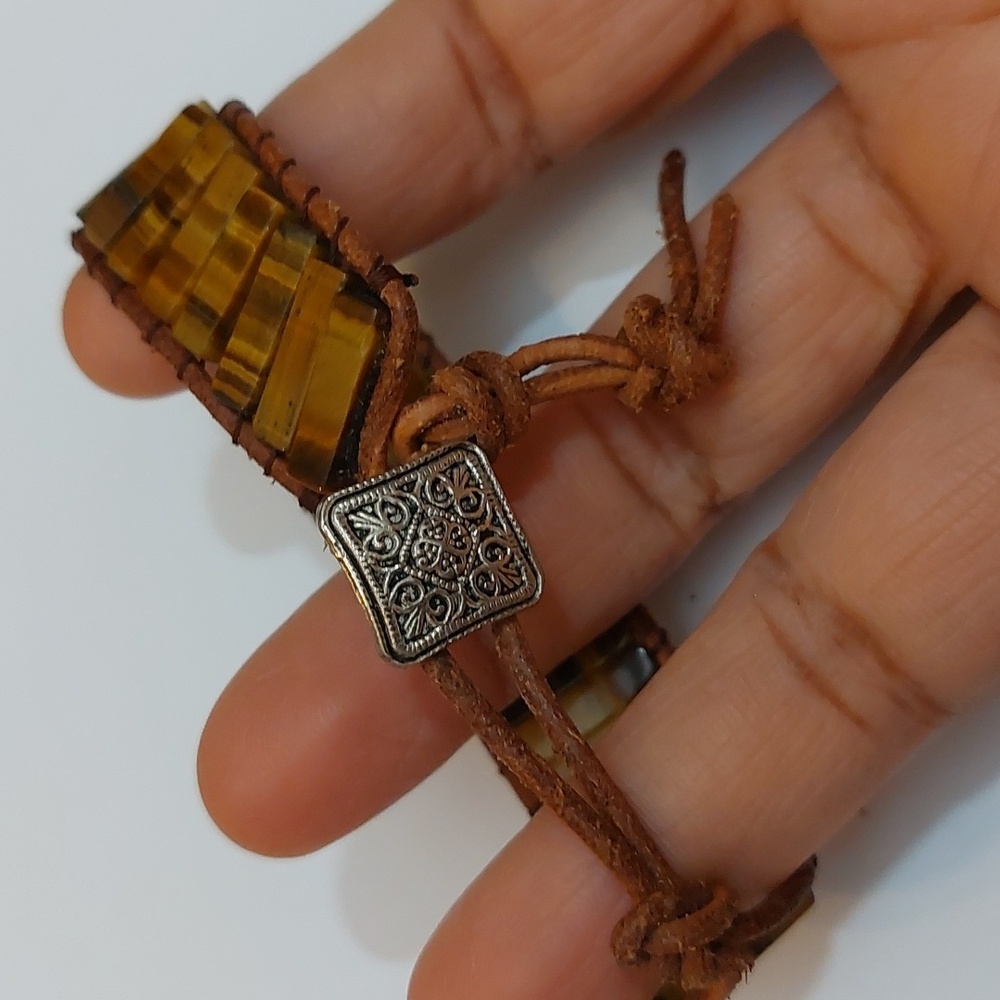 Bohemian Tigers Eye Bar Beads Faux leather Wrap Bracelet - Picture 5 of 5
